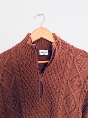 Sunday Best Women’s Cable-Knit Half-Zip Sweater - Brown